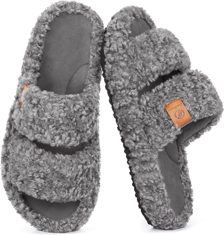 Womens Fuzzy Open Toe Slippers Soft Memory Foam Comfy Indoor House Shoes11