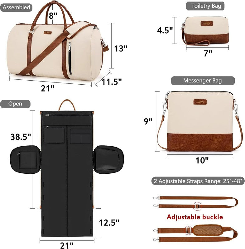 50L 2in1 Garment Duffle Bag Shoe Compartment 4Pc Set Travel Weekender4