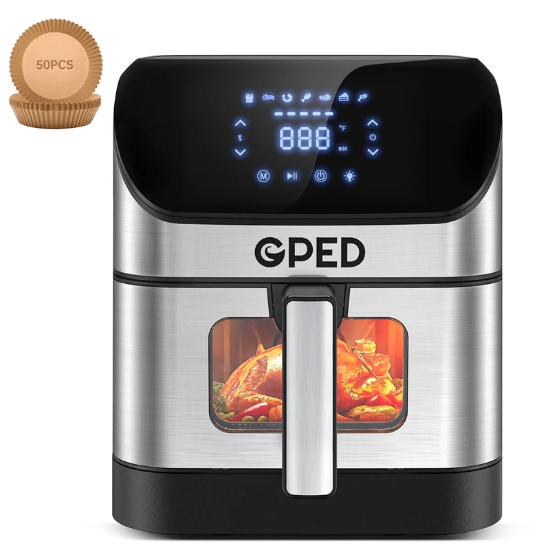 7.5QT Air Fryer Oven Clear Window 8 in 1 Touch Screen Oil Less Cooker Silver7
