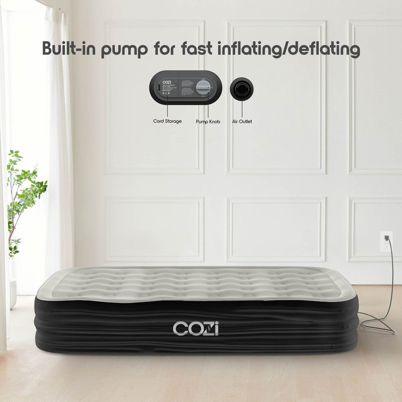 Cozi by  20” Air Mattress, Inflatable Bed with Built-In Pump for Camping, Home, 10