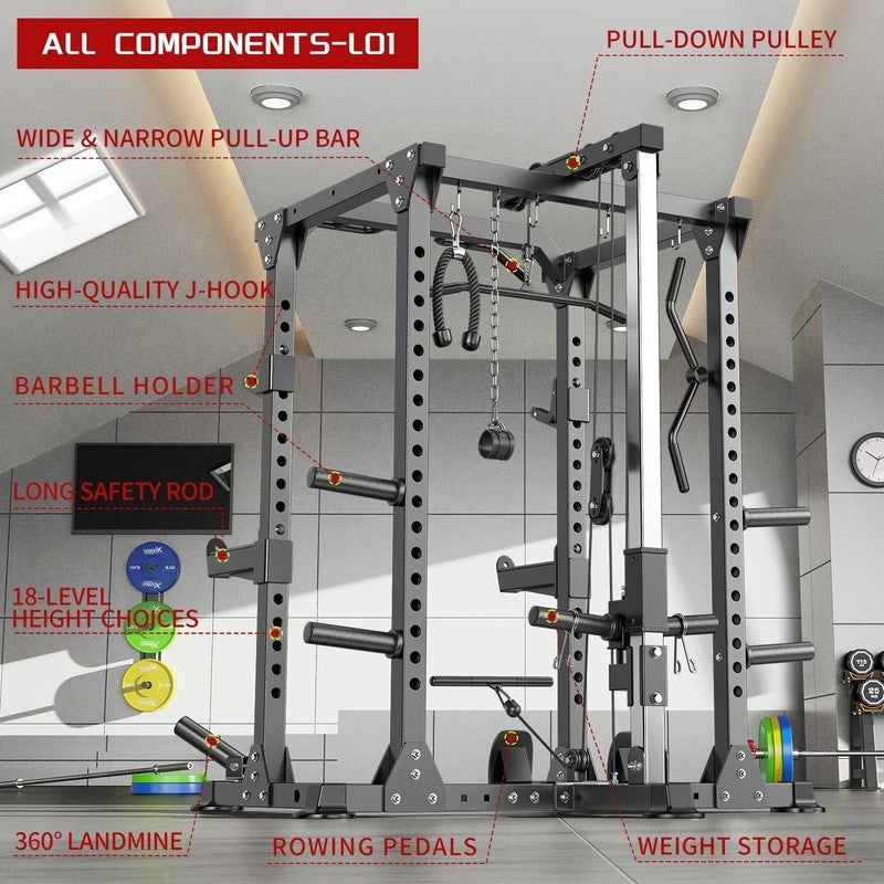 ower Rack Cage Multi-Function Squat Rack Cable Crossover Home Gym  Training1