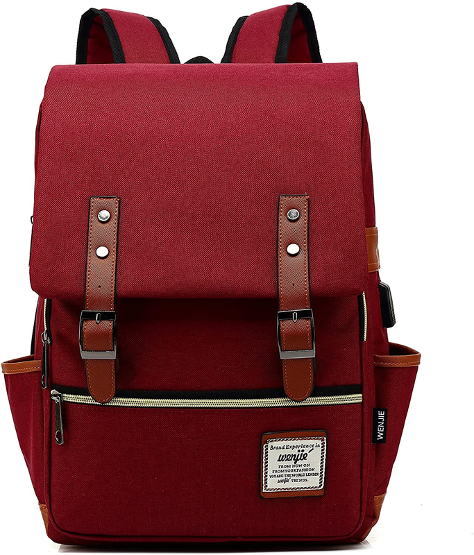 Vintage Laptop Backpack USB Charging Slim 15.6" Travel College Red9