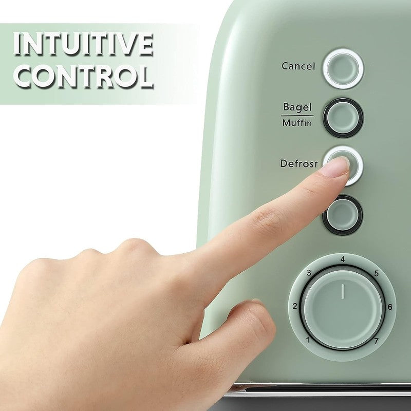 Retro 2 Slice Toaster Extra Wide Slots Stainless Steel 7 Shade Muffin Green6