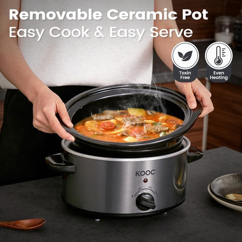 4Qt Slow Cooker 3-Setting Dishwasher Safe Ceramic Grey Ellipse Pot4