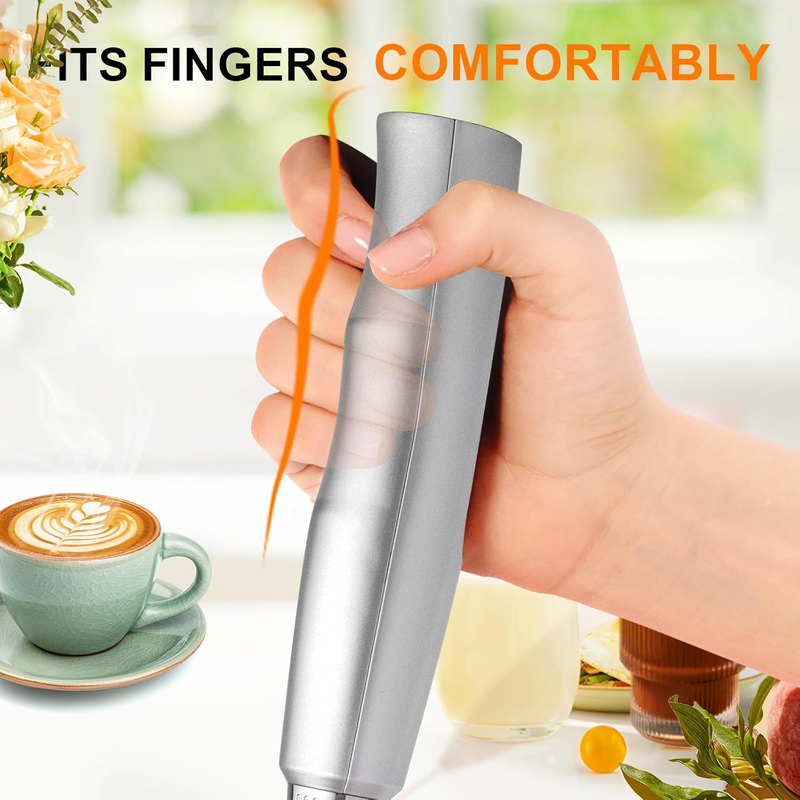 Milk Frother Handheld Rechargeable 3 Speed 3 Heads Silver Coffee Whisk3