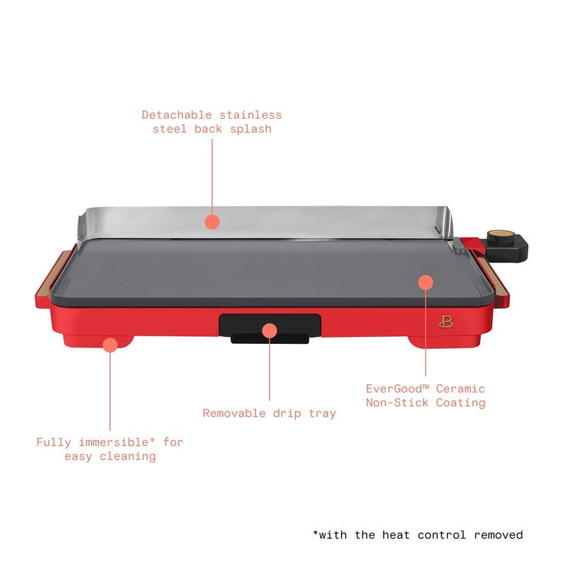 XL Electric Griddle 12"x22" Ceramic Nonstick Tomato Red by Drew Barrymore2