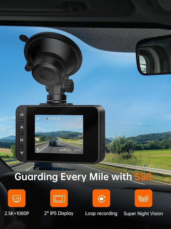 2.5K+1080P Dual Dash Cam with Night Vision, G Sensor & 32GB Card Included1