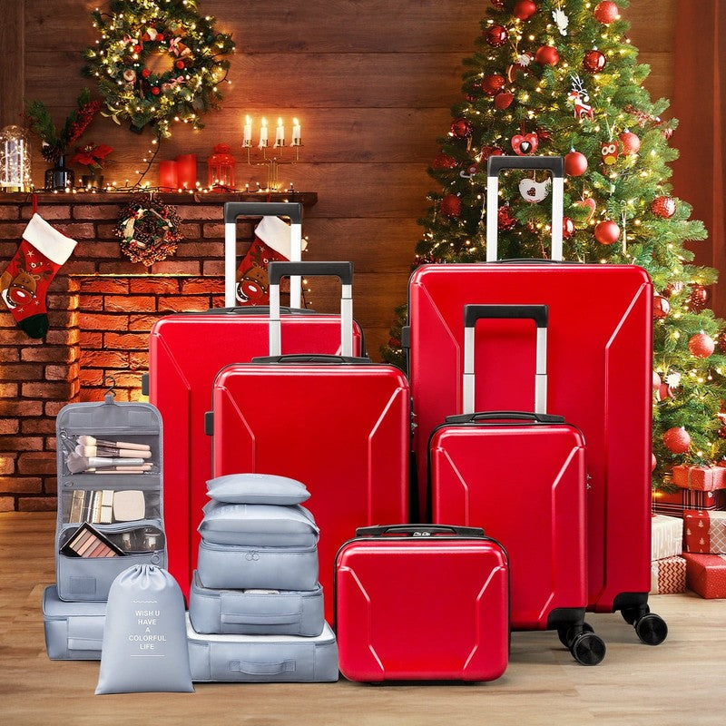 5 Piece Luggage Set with 8 Packing Cubes, Hard Shell Suitcase Set with Spinner W5