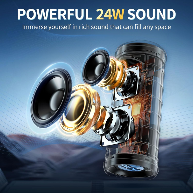 24W Bluetooth Speaker, IPX7 Waterproof, 25H Playtime, Bass Boost, LED Lights1