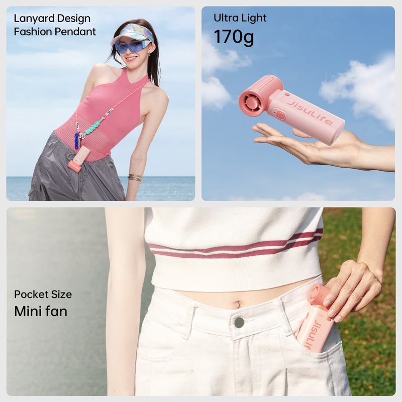 Portable Handheld Fan 5000mAh USB Rechargeable 5 Speed Mini Pocket Pink5