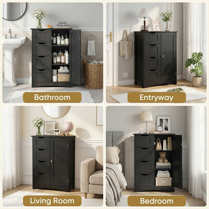 Bathroom Floor Cabinet, Freestanding Storage Cabinet with 4 Drawers and Adjustab2