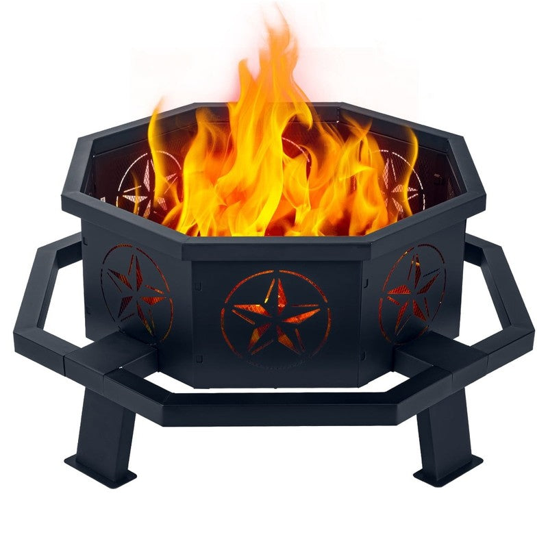 Octagon Wood Fire Pit, 35" Metal Outdoor Firepit for Patio Party Black5