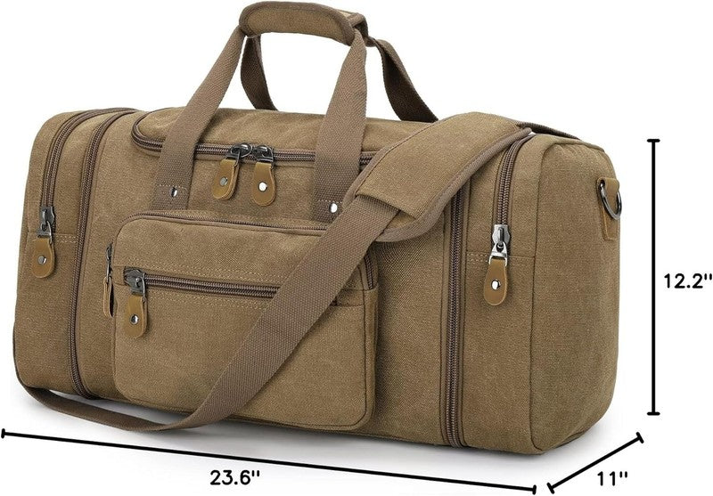 Canvas Duffle Bag for Travel 60L Duffel Overnight Weekend Bag(Coffee)6