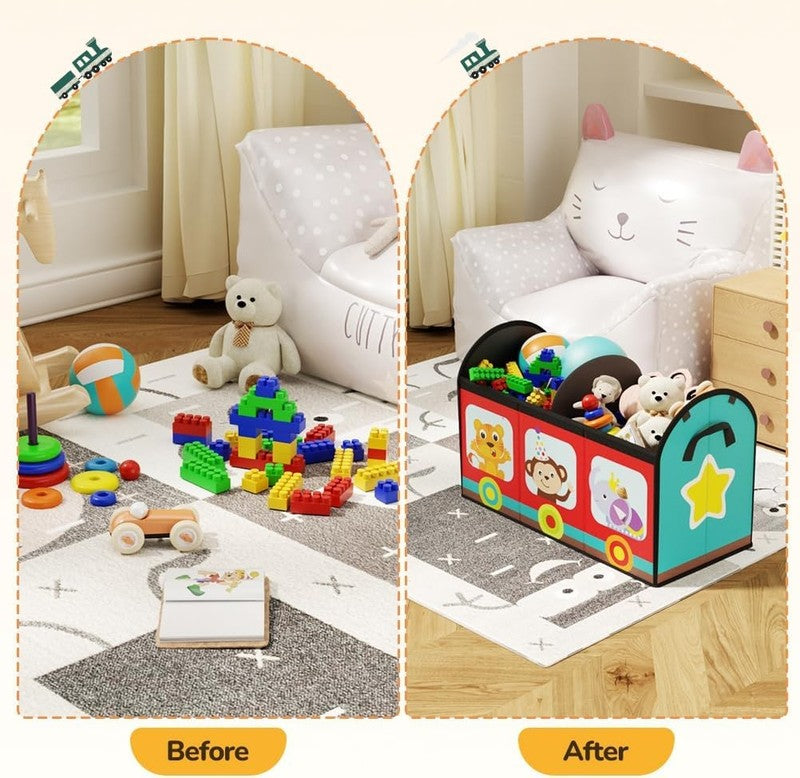 Kids Toy Storage Organizer Large Flip Top Toy Box Train Design Playroom8
