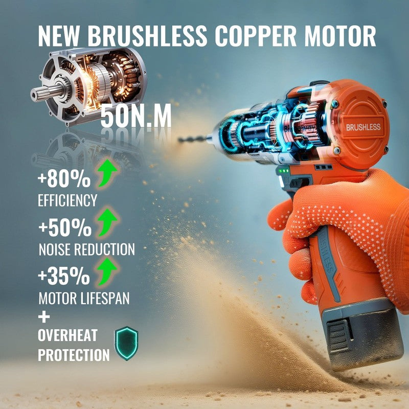 Brushless Cordless Drill Set, 16V 4 In 1 Electric Drill Driver with Impact Funct5