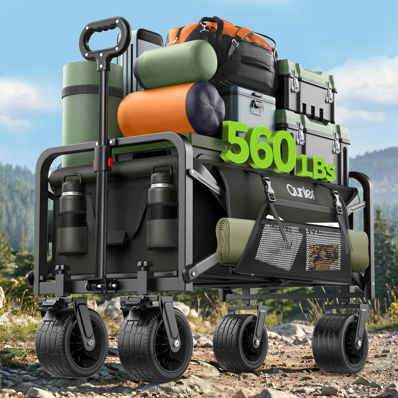 560Lbs Large Collapsible Folding Wagon with Oversized Tank Wheels, Heavy Duty Bi8