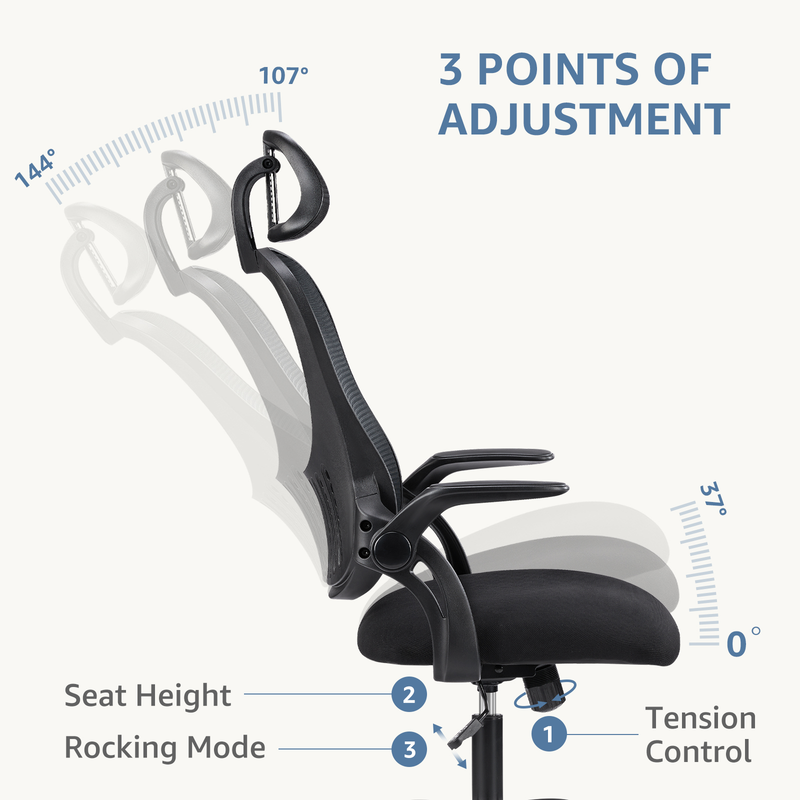 Office Desk Chair, Ergonomic High Back Mesh Chair with Headrest and Flip-Up Armr5