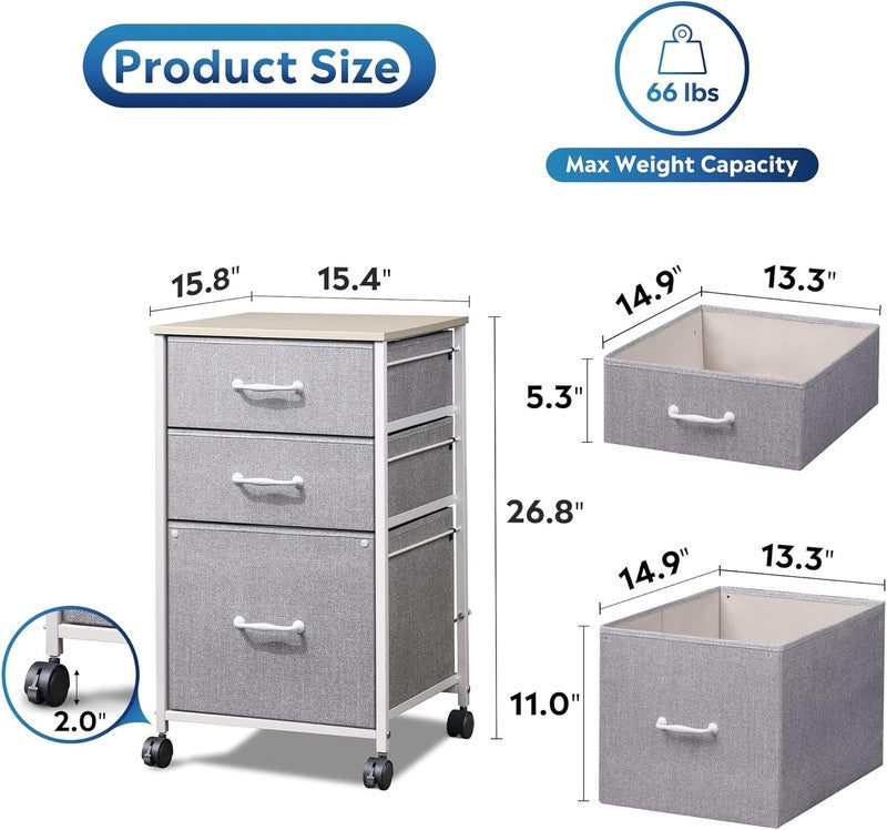 Mobile File Cabinet, Rolling Printer Stand with 3 Drawers, Fabric Vertical Filin2