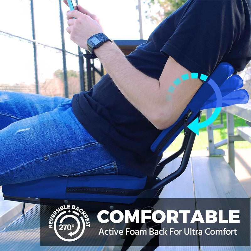 Portable Stadium Seat Chair w/ Back Support Swivel Cushion Strap Blue2