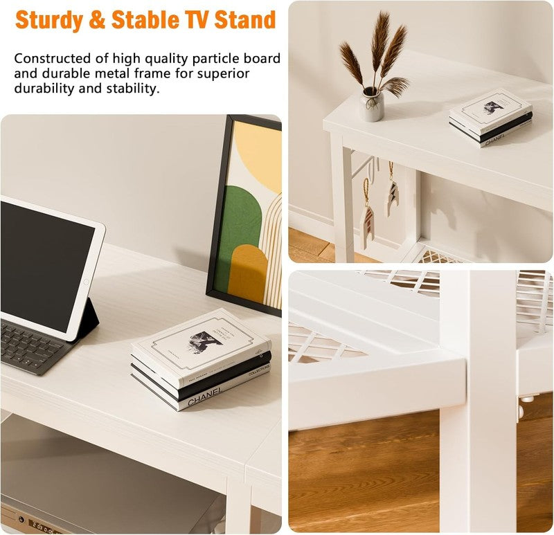 TV Stand for up to 55" TVs, Entertainment Center with Open Storage, White3