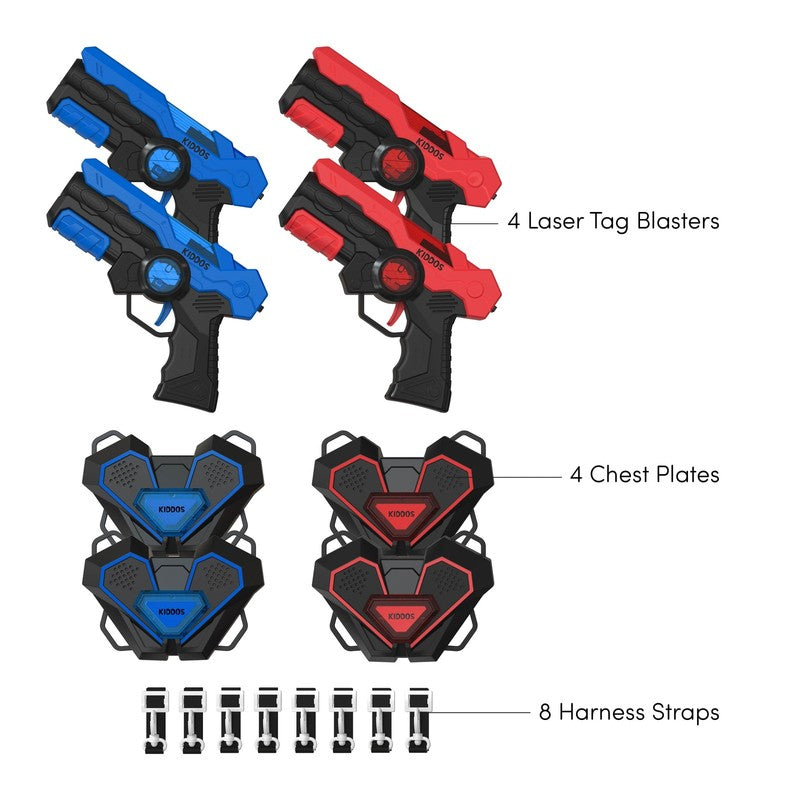 Laser Tag Blasters Set of 4 w/ Guns & Chest Plates Battery Powered Blue Red1