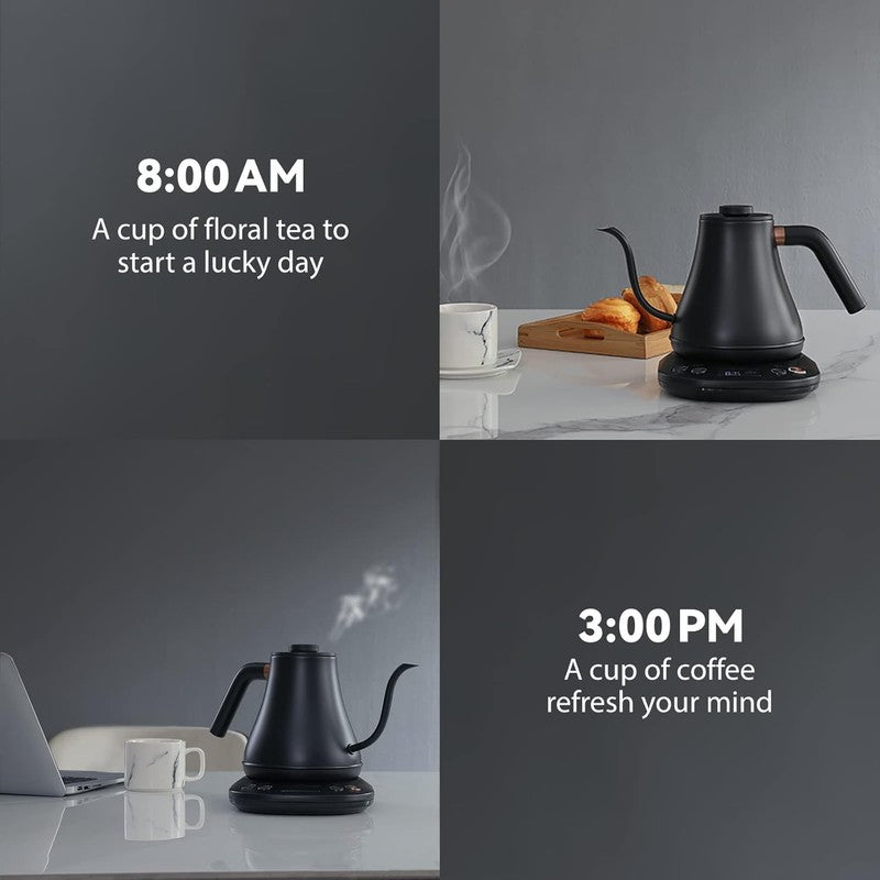 Gooseneck Electric Kettle 0.8L 1200W Matt Black Temp Control Auto Shut Off7