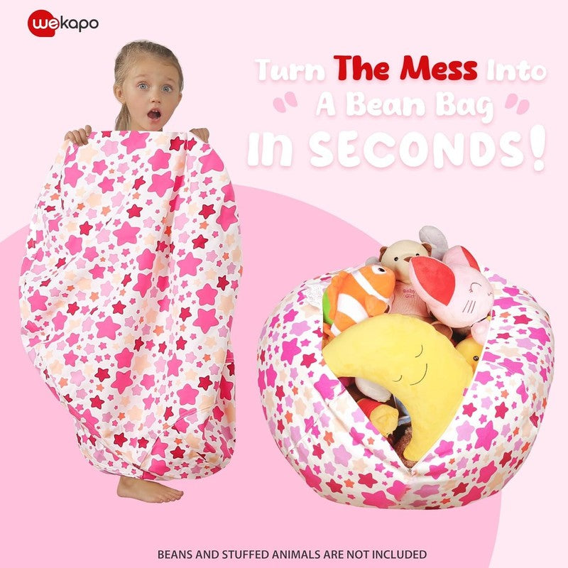Kids Stuffed Animal Storage Bean Bag Cover XL Cotton Canvas Small Star2