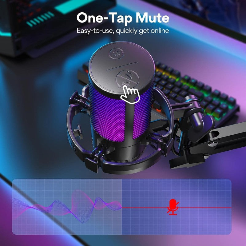 USB Gaming Microphone Noise Cancel Condenser Mic w/ Mute Gain Monitor DGM20S6
