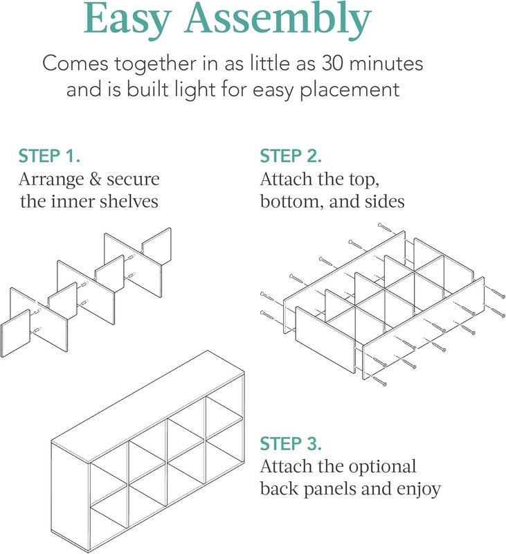 8 Cube Storage Organizer, Shelf, Bookcase, Display Shelf, Removable Back Panels7