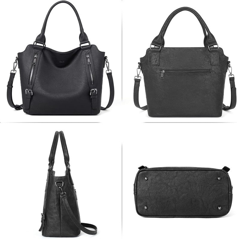 Large Women’s Hobo Bag Tote Purse w/ Multiple Pockets & Adjustable Strap Black5