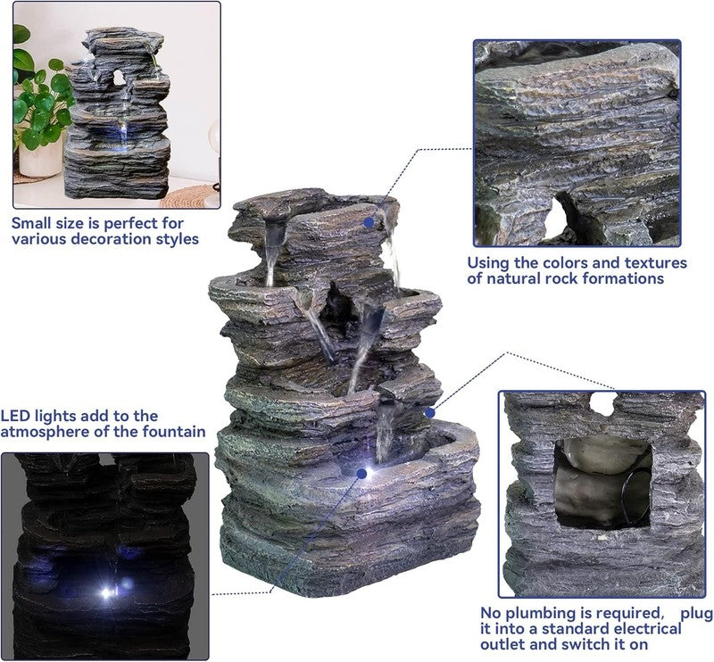 5-Tier Cascading Tabletop Fountain LED Indoor Waterfall Dark Gray Decor2