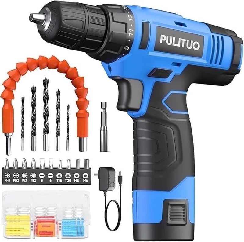 12V Cordless Drill Set 21+1 Torque LED 3/8" Keyless Chuck Battery & Charger Blue9