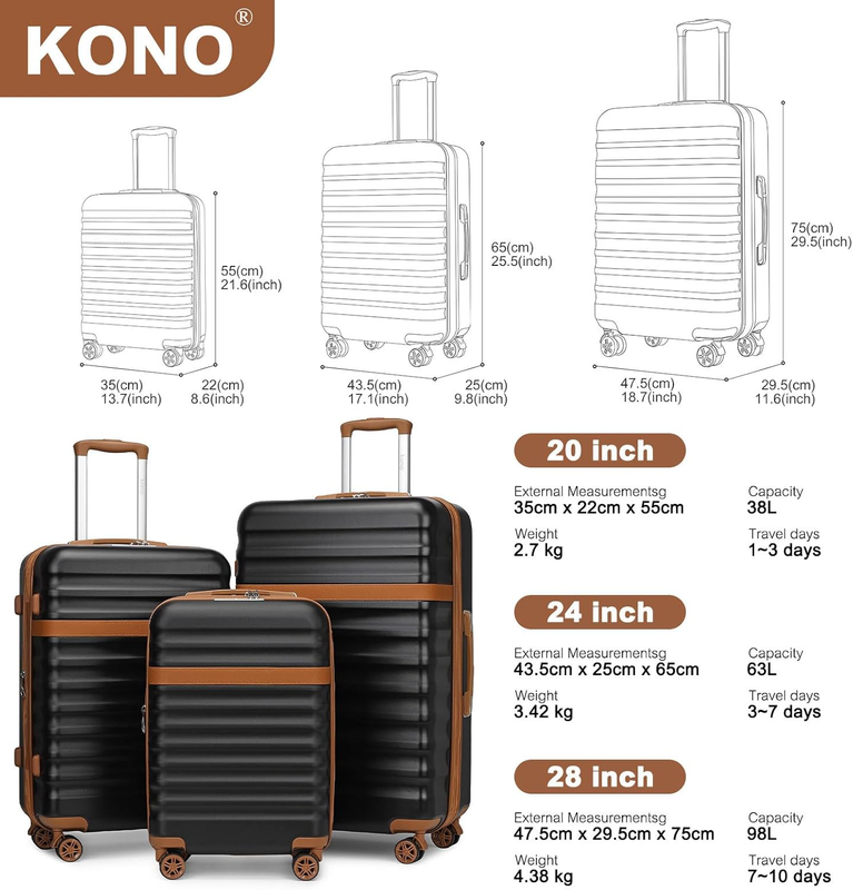 28 Inch Expandable Hardside Luggage ABS PC TSA Lock Suitcase Black Brown1