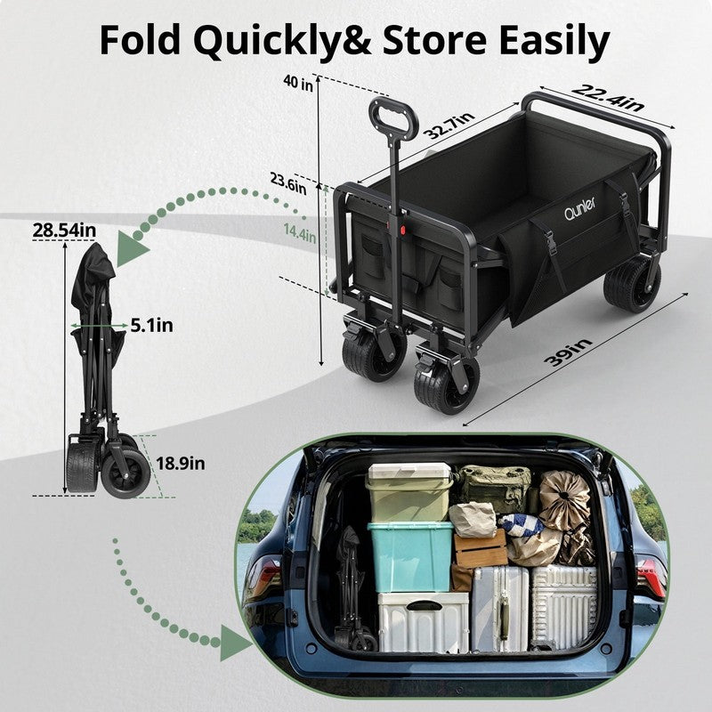 560Lbs Large Collapsible Folding Wagon with Oversized Tank Wheels, Heavy Duty Bi7
