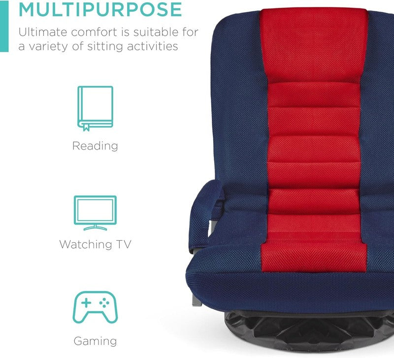 Gaming Floor Rocker Chair 360° Swivel, Lumbar Support, Blue/Red4