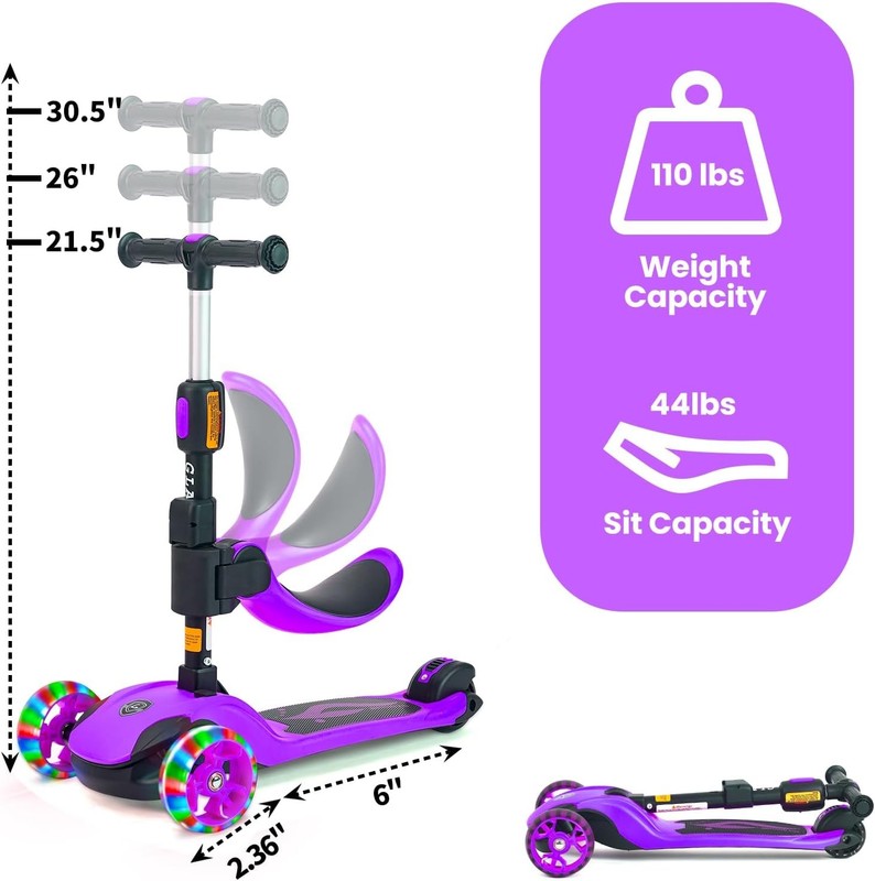 Kids 2 in 1 Folding 3 Wheel Kick Scooter Adjustable Height Safety Lock Ages 3 141