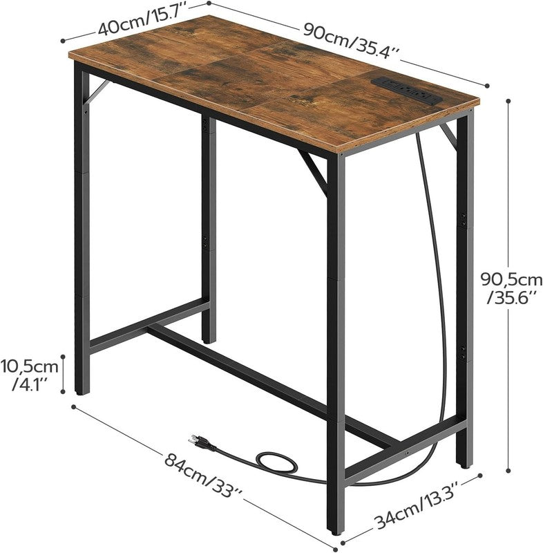 Bar Table with Charging Station High Top Counter Pub Table Rustic Brown/Black2