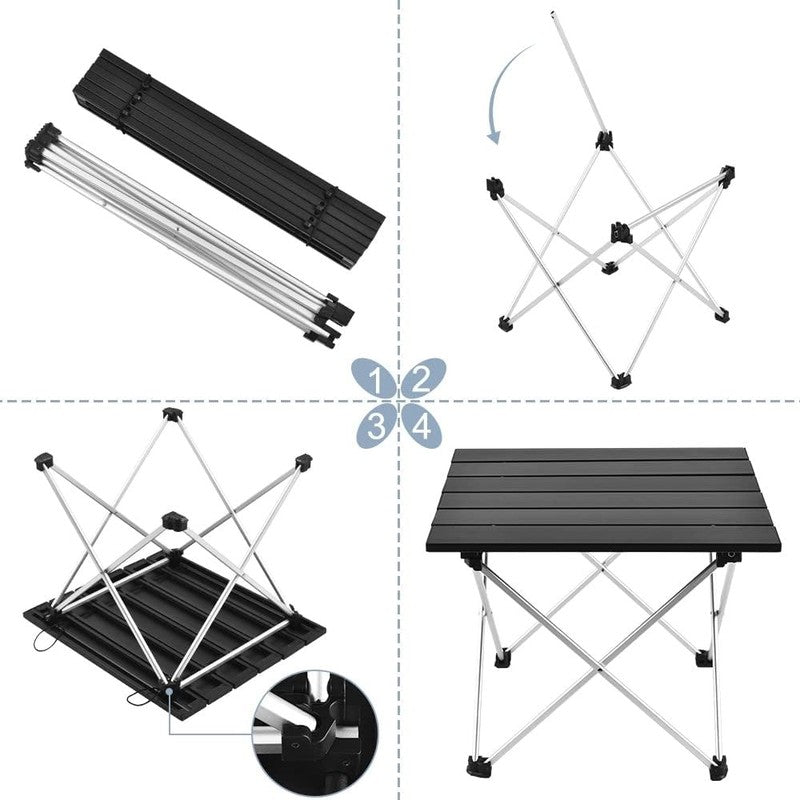 Portable Camping Table with Aluminum Table Top, Folding Beach Table Easy to Carr4