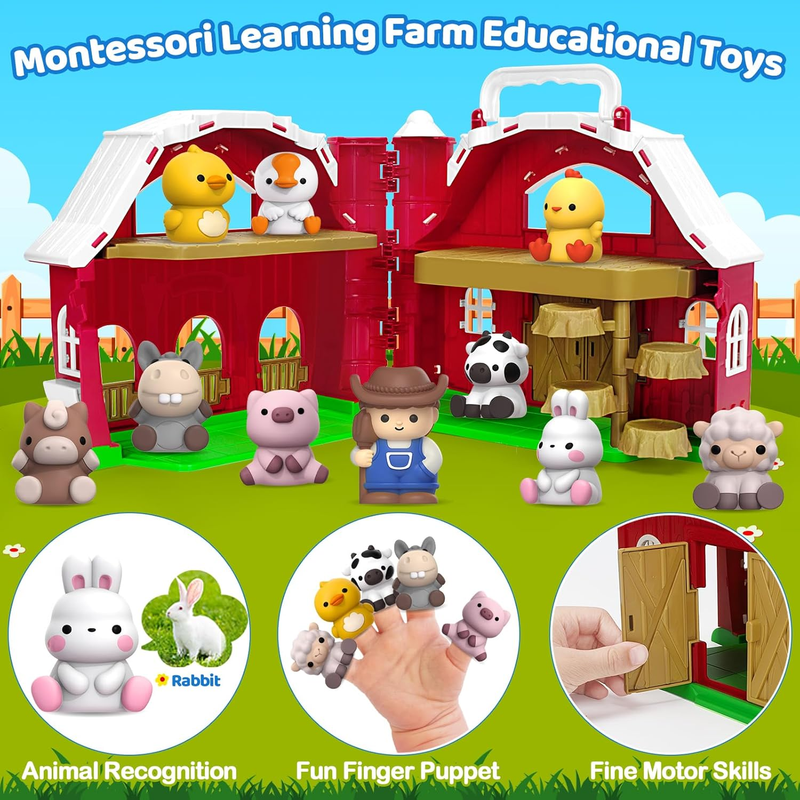 Farm Animals Big Barn Playset w/ Figures DIY Stickers Montessori Toy 12 18mo2