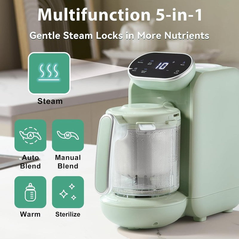 5-in-1 Baby Food Maker Steamer Blender Warmer Auto Cooking BPA-Free Green1