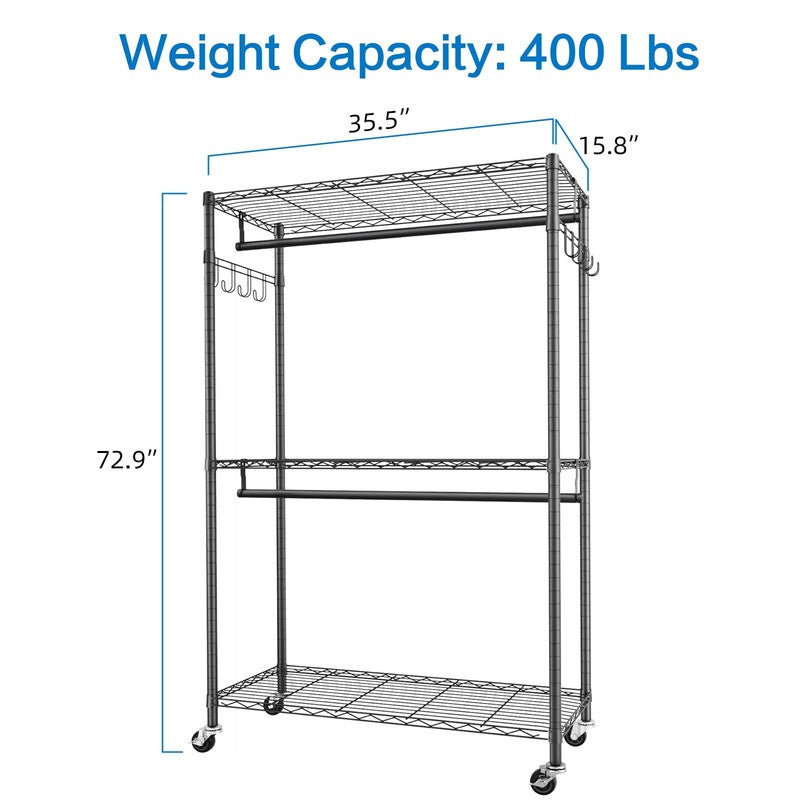 Portable Freestanding Closet Organizer Clothes Rack with Shelves & Rods1
