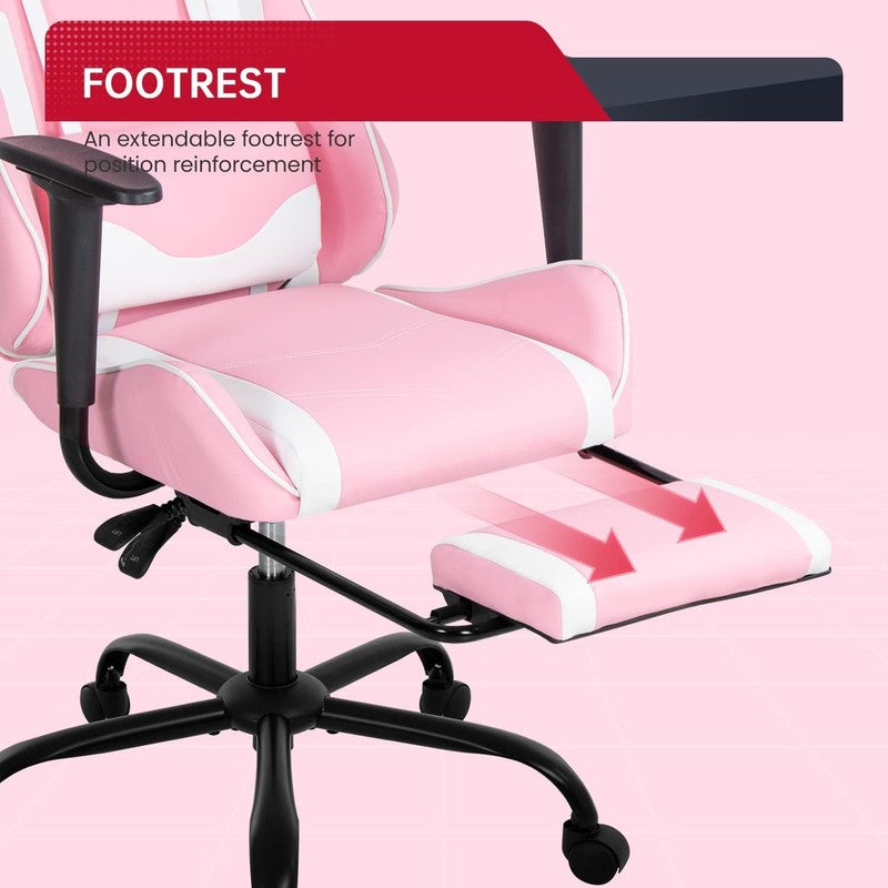 Pink Ergonomic Gaming Chair with Lumbar Support and Footrest for Office Use6