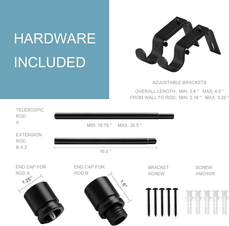 Adjustable Black Curtain Rods 16-60" with Stylish Aluminium Finials3