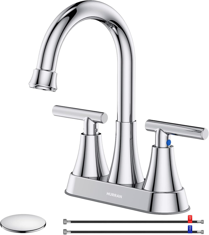 Chrome Bathroom Sink Faucet 4" Centerset w/ Pop Up Drain Supply Hoses0