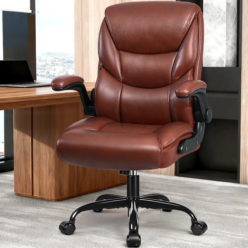 High Back Leather Office Chair 400LB Adjustable Desk Chair Dark Brown8
