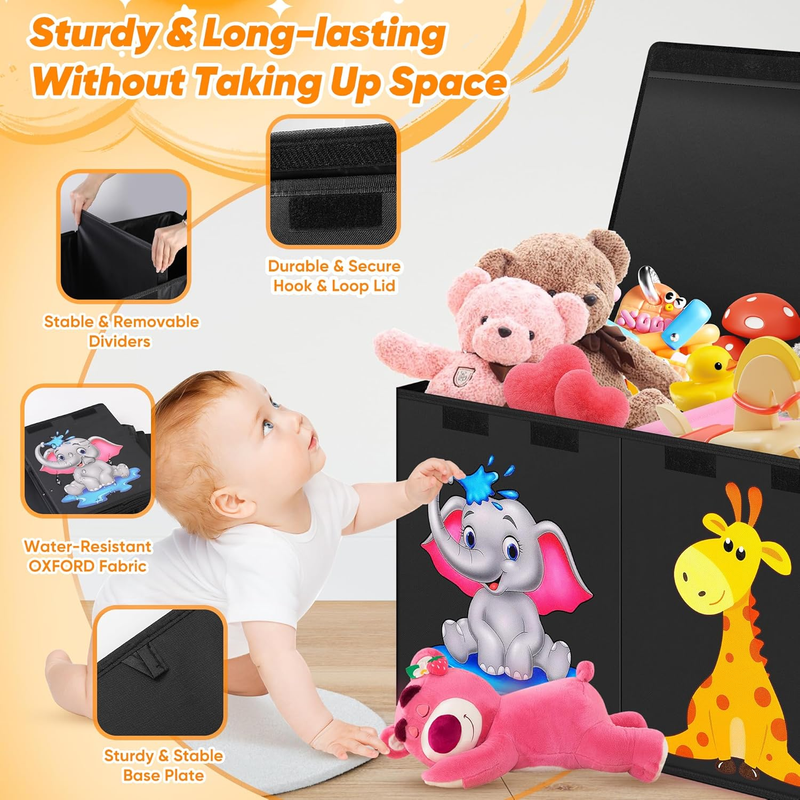 Extra Large Toy Box Collapsible Cute Animals Storage Bin Kids Organizer3