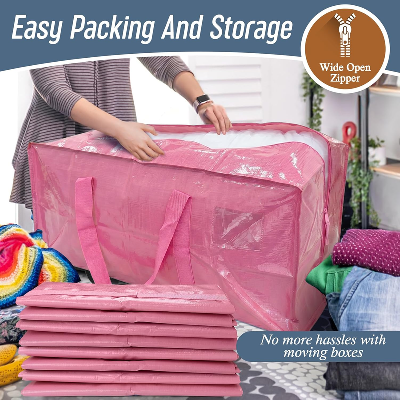 6 Pack Heavy Duty Moving Bags Large Storage Totes Strong Zipper Pink4
