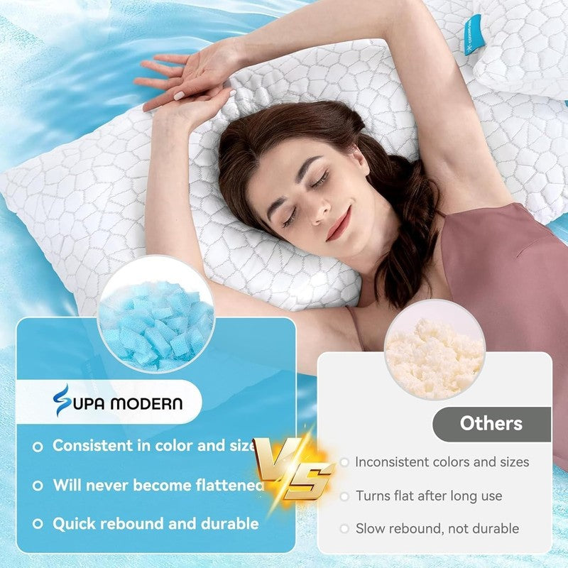 Cooling Pillows Queen Set of 2, Shredded Memory Foam, Adjustable Firm Pillow4