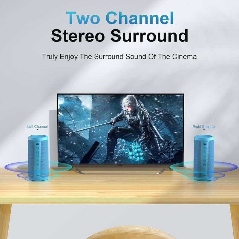 24W Bluetooth Speaker, IPX7 Waterproof, 30H Playtime, 360° Light, Stereo, Blue4
