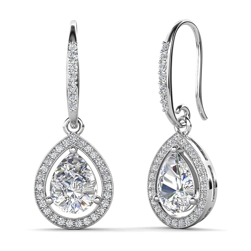 Isabel Dangle Earrings 18K White Gold Plated w/ Simulated Diamond Crystals Women11